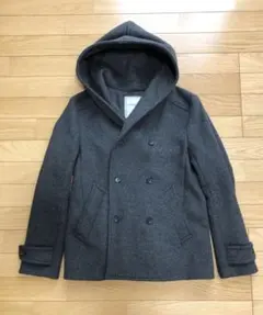ナノユニバース　フード付きコート　ダークグレー　ボタン　防寒　暖かい