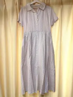 【美品】白 レース 花柄 半袖 ロングワンピース