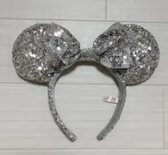 シルバー スパンコール ミッキー耳ヘアバンド