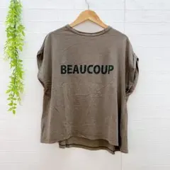 【イッツインターナショナル】 半袖 Tシャツ ブラウン 英字プリント 袖ロール