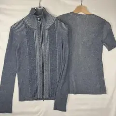HIROKO KOSHINO 日本製 リブニット 2ピース 38 杢ブルー