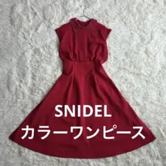 美品SNIDEL レースカラーワンピース レッド サイズ1 結婚式 パーティー