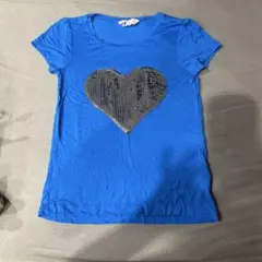 H&M 青 ハート型スパンコール Tシャツ