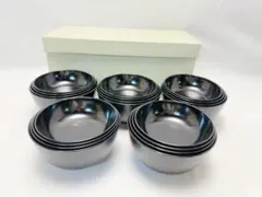 未使用 懐石道具 黒塗 四つ椀 小丸椀 5客揃 元箱