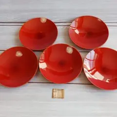 銘々皿　朱赤色 5枚セット 元箱付き