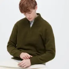 ユニクロ UNIQLO スフレヤーン ハーフジップカーキ ニット セーター XL
