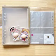 ダイソー 6リングファイル ベージュ A5 クリアポケット おなかシール