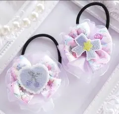 (179)ゆめかわ ユニコーン ロゼット風ヘアゴム♡ ハンドメイド 紫
