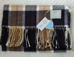 大判マフラー、ストール、ショール　チェック柄フリンジ付き　ユニセックス