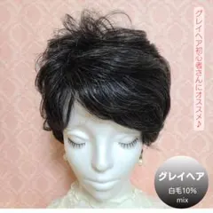 〈新品〉白髪 グレイヘア フルウィッグ ショート 白毛10％　耐熱のサムネイル