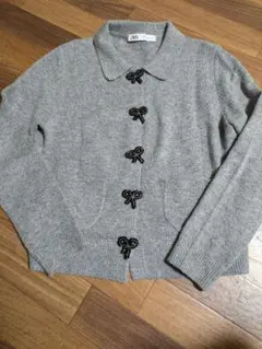 【美品】ZARA　ニット　リボン　グレー