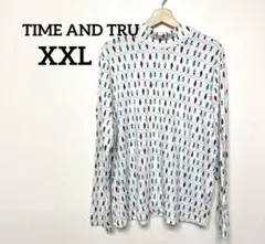 TIME AND TRU ライト電球柄長袖Tシャツ【XXL】総柄　個性的トップス