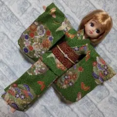 ★2代目リカちゃん　手作り着物着　美品★ 無料ダウンロード型紙ありリカちゃんの着物(二部式）と帯の作り方