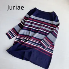 Juriae ボーダーニット 長袖 ネイビー マルチカラー セーター 大きめ