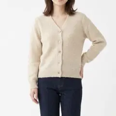 【DAILY KNIT】ベージュ×オフホワイト 長袖カーディガン レディースのサムネイル