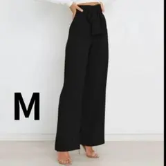 ハイウエスト ワイドパンツ 黒 ブラック 脚長効果 ロング 無地 新品