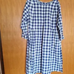 ネイビーとホワイトのチェック柄ワンピース ベルメゾン LL