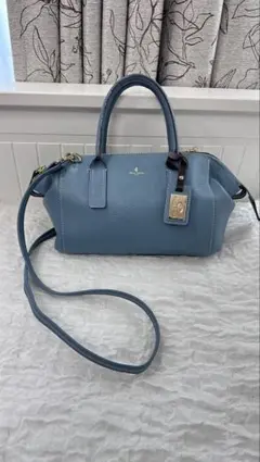 Pelle Borsa本革くすみブルー2WAYハンドバッグ ショルダーバッグ