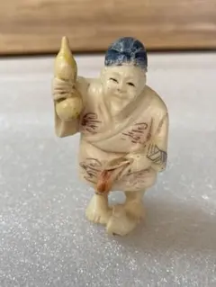 時代提物 七福神根付 天然素材 在銘【寿老人】高約4.8cm重22g ☆不老