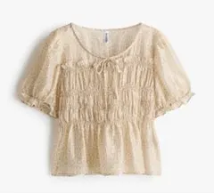 H&M シャーリングブラウス　花柄　ベージュ　エイチアンドエム　フリル　XLのサムネイル