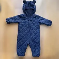 ネイビー キルティング　ロンパースフード付き