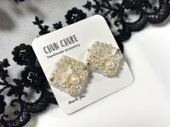 No.11 刺繍ビーズ/パール/プラ板/ハンドメイドピアス