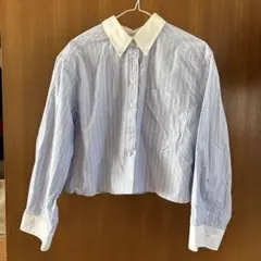 MilaOwen水色ストライプ クロップドシャツ ショート丈Mサイズ