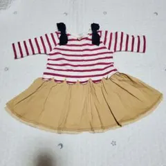 プティマイン　長袖ボーダーワンピース　70