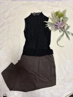 【未使用】ブラックレースハイネックノースリーブ♡