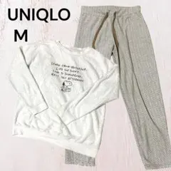 【美品】UNIQLO フリース パジャマ セット M 白×茶系 上下セット