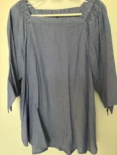 五分袖シャツ Lサイズ 青白ストライプ