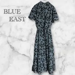 BLUE EAST 花柄 ロングワンピース 半袖 ウエスト前開き ブルー系