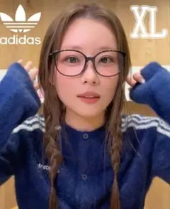超希少✨極美品adidasフラッフィーニットカーディガン 紺白XL 重盛さと美