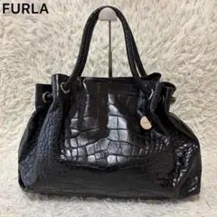 美品✨フルラ トートバッグ クロコ型押し 肩掛け A4収納可能 通勤