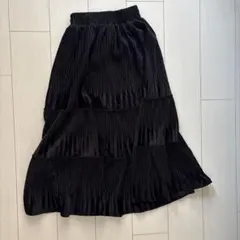 ブラック ベロアっぽい プリーツ ロングスカート