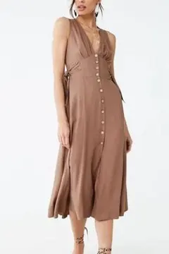 FOREVER21 Vネック サイドリボン ロングワンピース