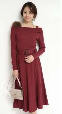 新品　マイストラーダ　赤　セットアップ　ボルドー　ニットワンピース ファー