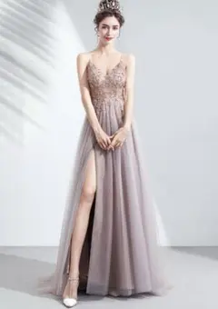 パーティー　ビーズ刺繍　ロングドレス