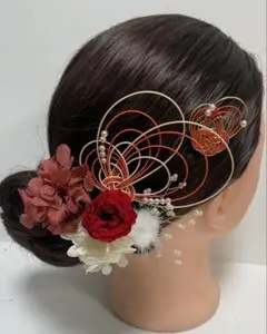 773.成人式　卒業式　水引髪飾り　プリザーブドフラワー