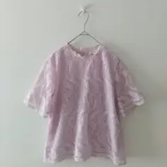 grove グローブ レース 刺繍 ブラウス 半袖 くすみピンク