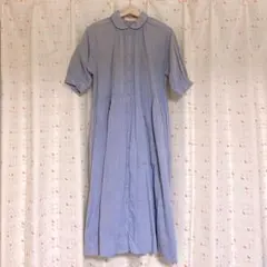 【美品】Fint. フィント 丸衿スモックシャツワンピース ライトブルー Fのサムネイル
