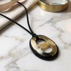 BN265　オーバル＆アンカーチェーン 水牛ネックレス バッファローホーン