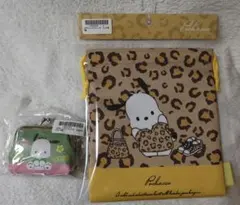 ポチャッコ　サンリオヒョウ柄巾着・　合皮がま口S和柄