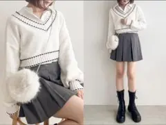 Heather ステッチラインVネックニット