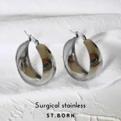 サージカルステンレス【直径30㎜】大きめフープピアス　シルバーカラー　軽量