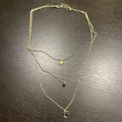 3連 ネックレス ゴールド 黒 ハート