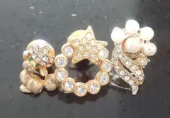 高級！犬、星型と花モチーフのピンブローチ3点セット