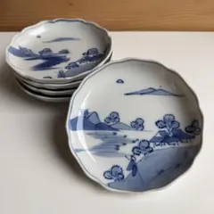 有田福泉窯染付 釣り人 山水画 楕円向付2枚セット - メルカリ