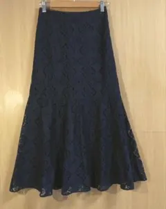 OPAQUE.CLIPレース柄 ネイビースカートS〜M