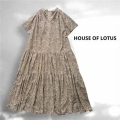 3768y美品 ハウスオブロータス 花柄フレンチスリーブフレアワンピース